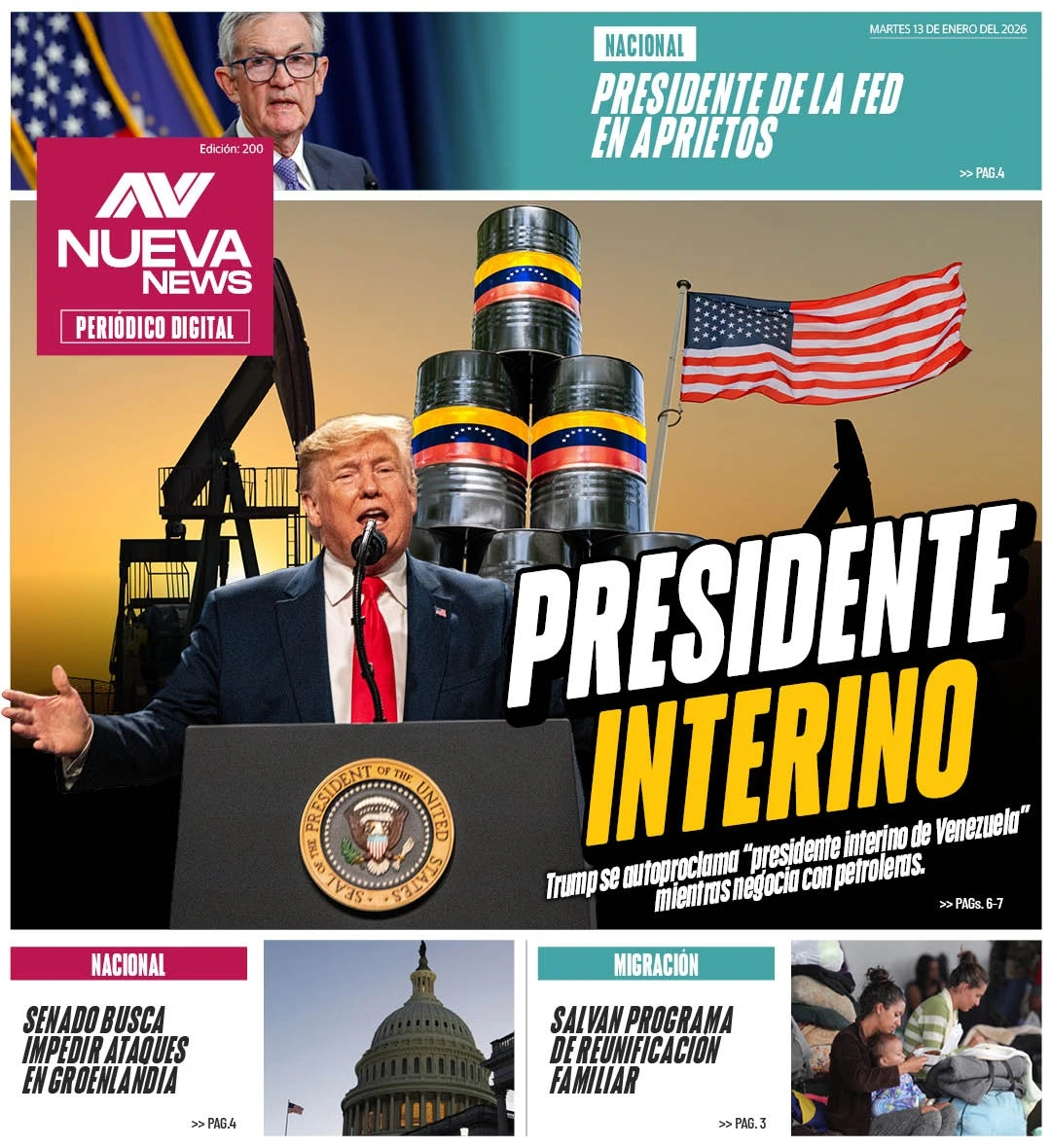 EN PORTADA: PRESIDENTE INTERINO Trump se autoproclama “presidente interino de Venezuela” mientras negocia con petroleras